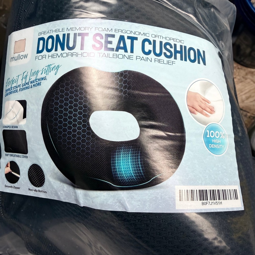 Mullow Donut Seat Cushion Memory Foam Orthopedic Tailbone Pain Relief Black New